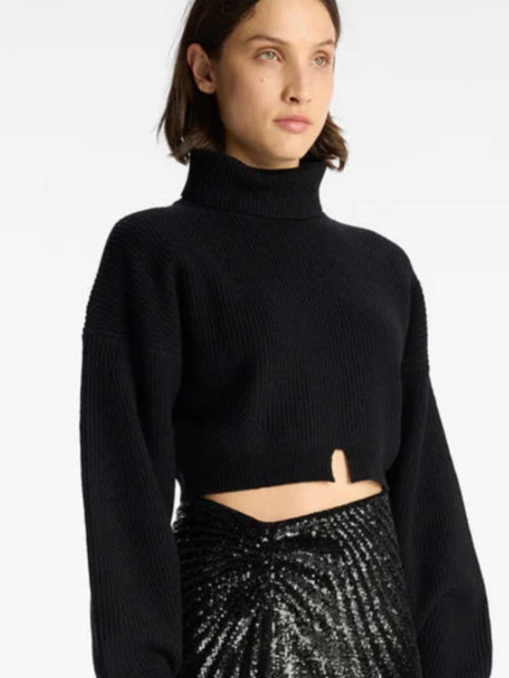 A.L.C Black Brennan Cropped Wool Sweater Small